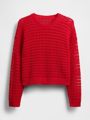 Gap Red 100% Cotton Oversized Crochet Crew Neck Jumper - Image 4 of 5
