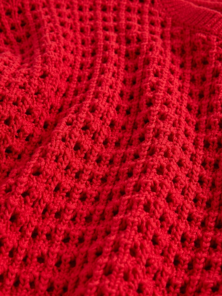 Gap Red 100% Cotton Oversized Crochet Crew Neck Jumper - Image 5 of 5