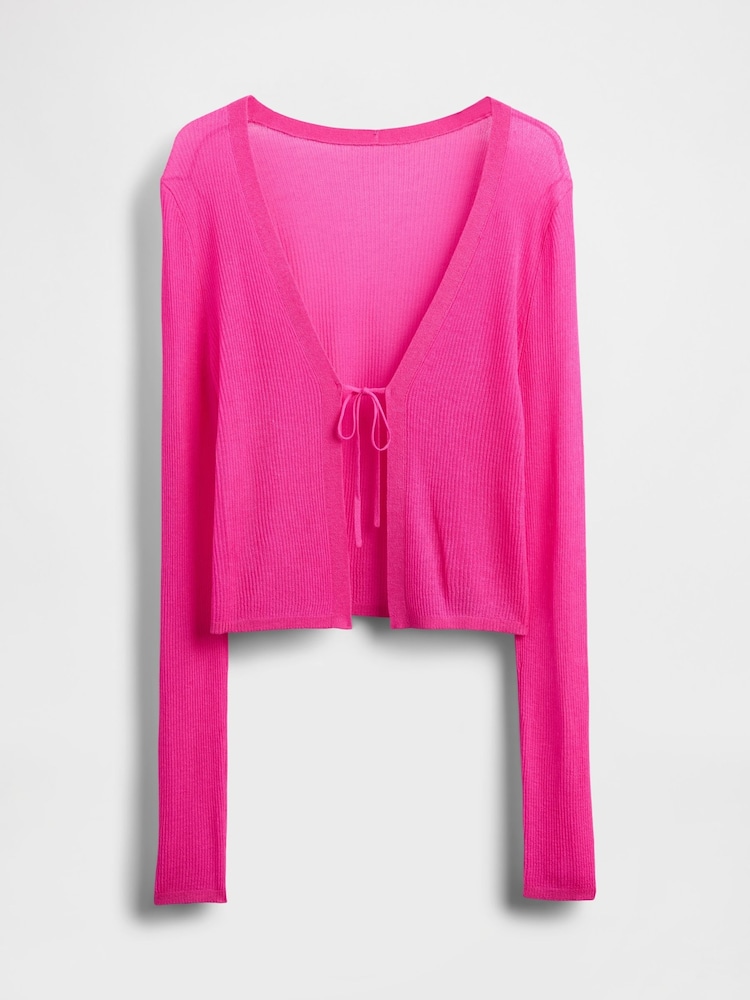 Gap Pink Sheer Rib Cropped Tie-Front Cardigan - Image 5 of 5 Gap Pink Sheer Rib Cropped Tie-Front Cardigan - Image 5 of 5
