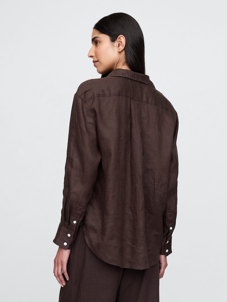 Gap Brown 100% Linen Oversized Shirt - Image 2 of 4 Gap Brown 100% Linen Oversized Shirt - Image 2 of 4