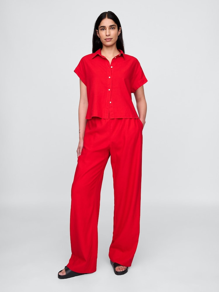 Gap Red Heavyweight Linen-Blend Easy Wide-Hem Trousers - Image 1 of 5