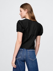 Gap Black Linen-Blend Lace V-Neck Top - Image 2 of 5