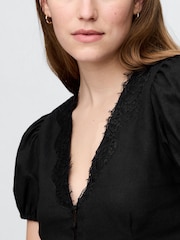 Gap Black Linen-Blend Lace V-Neck Top - Image 4 of 5