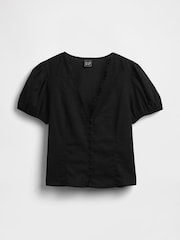 Gap Black Linen-Blend Lace V-Neck Top - Image 5 of 5