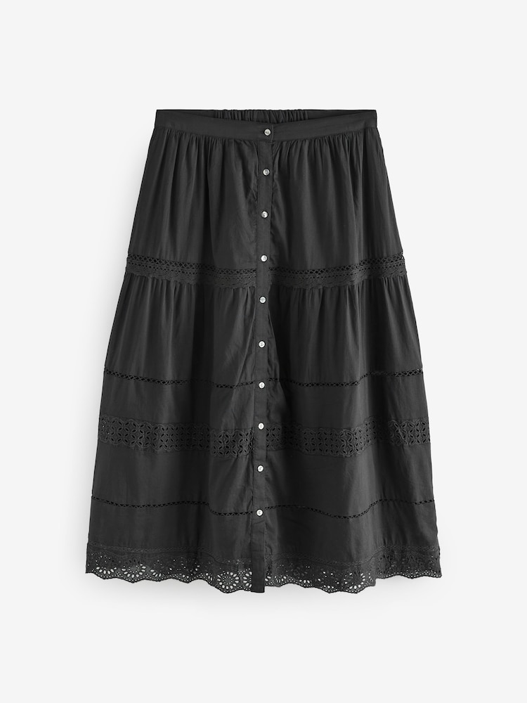 Gap Black Tiered Lace Trim Maxi Skirt - Image 1 of 4