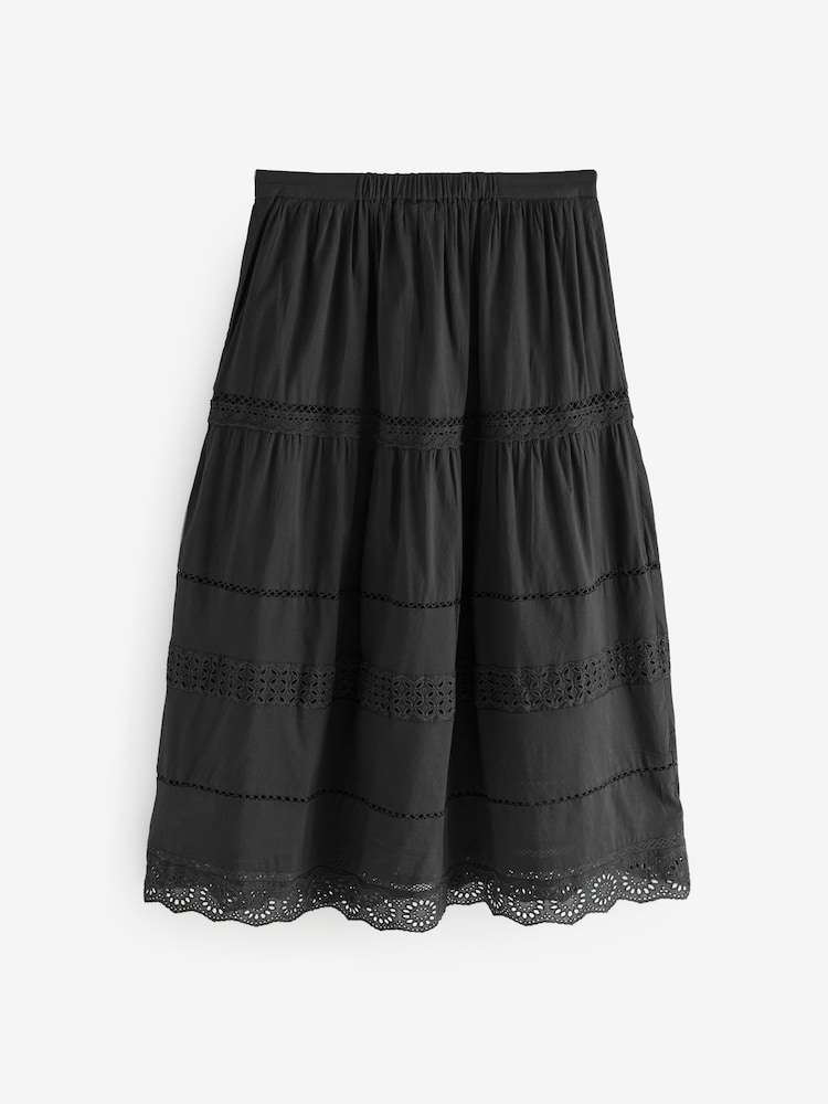 Gap Black Tiered Lace Trim Maxi Skirt - Image 2 of 4
