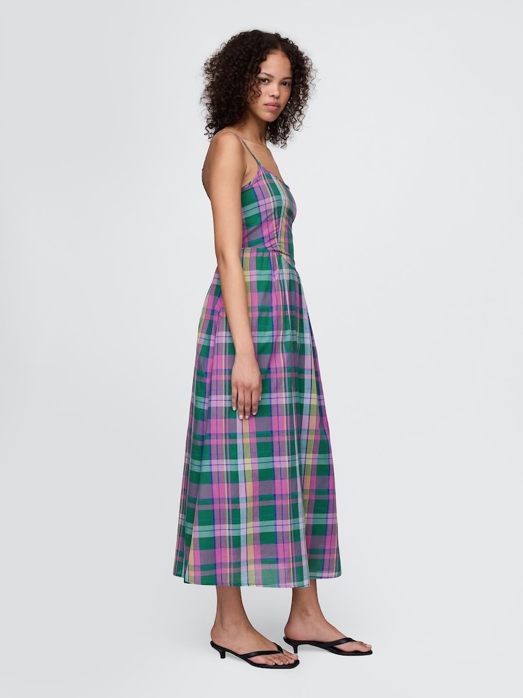 Gap Green Check Drop-Waist Midi Summer Dress - Image 1 of 1