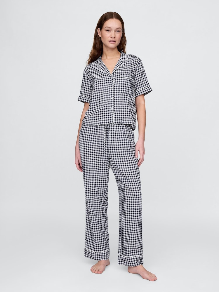 Gap Blue Gingham Trouser Linen Blend Pyjama Bottoms - Image 1 of 3