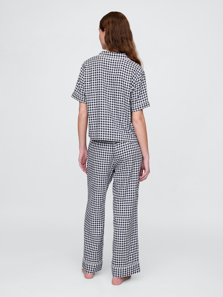Gap Blue Gingham Trouser Linen Blend Pyjama Bottoms - Image 2 of 3