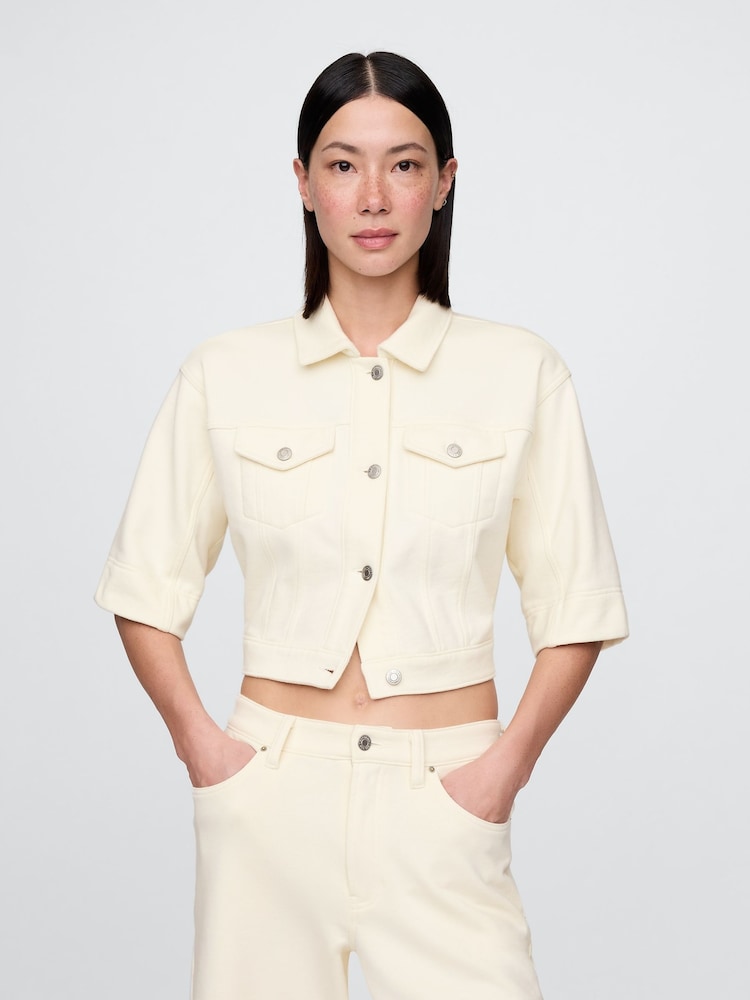 Crema - Gap Heavyweight French Terry Denim Cropped Jacket - Imagen 1 de 5