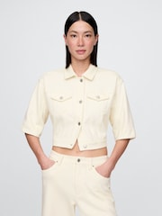 Crema - Gap Heavyweight French Terry Denim Cropped Jacket - Imagen 2 de 5