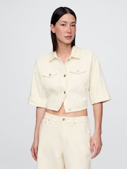 Crema - Gap Heavyweight French Terry Denim Cropped Jacket - Imagen 4 de 5