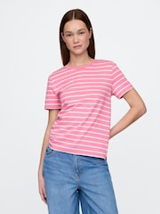 Gap Pink/White Stripe Crew Neck Vintage Short Sleeve T-Shirt - Image 1 of 5