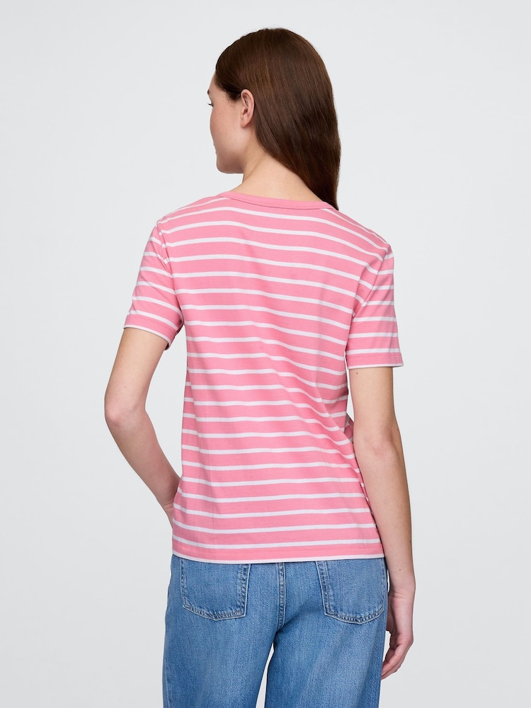 Gap Pink/White Stripe Crew Neck Vintage Short Sleeve T-Shirt - Image 2 of 5
