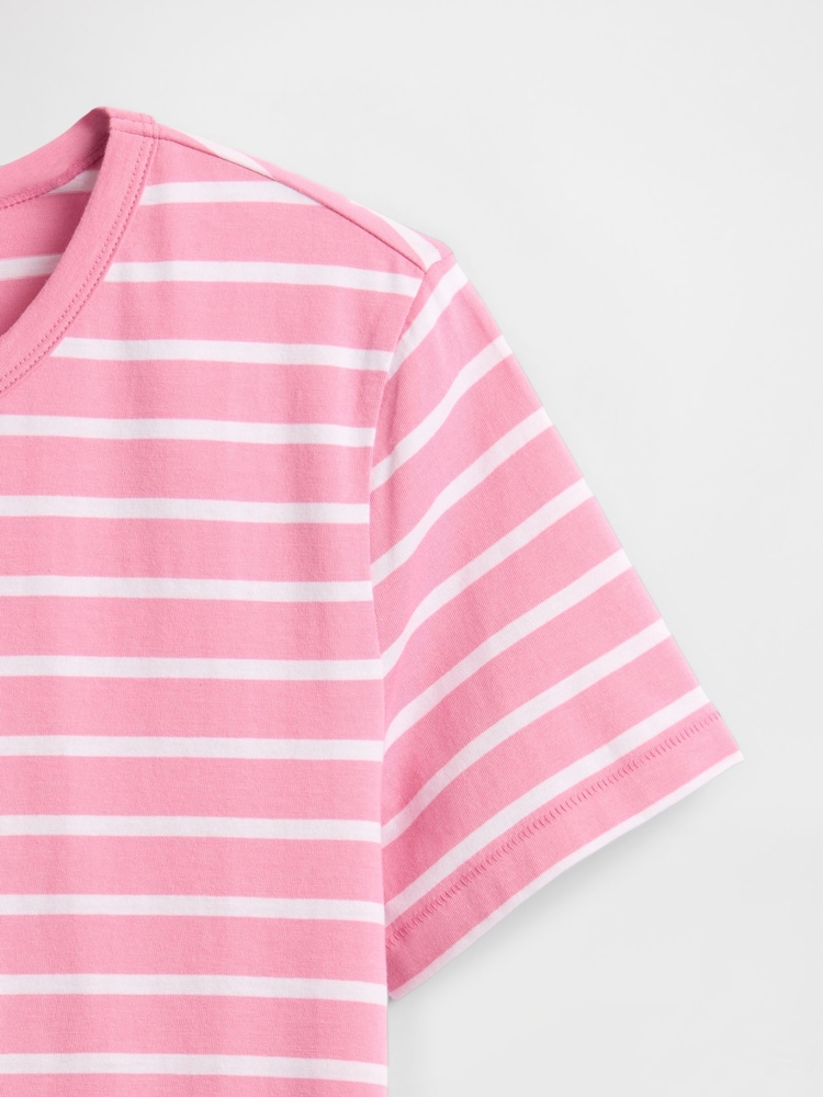 Gap Pink/White Stripe Crew Neck Vintage Short Sleeve T-Shirt - Image 5 of 5