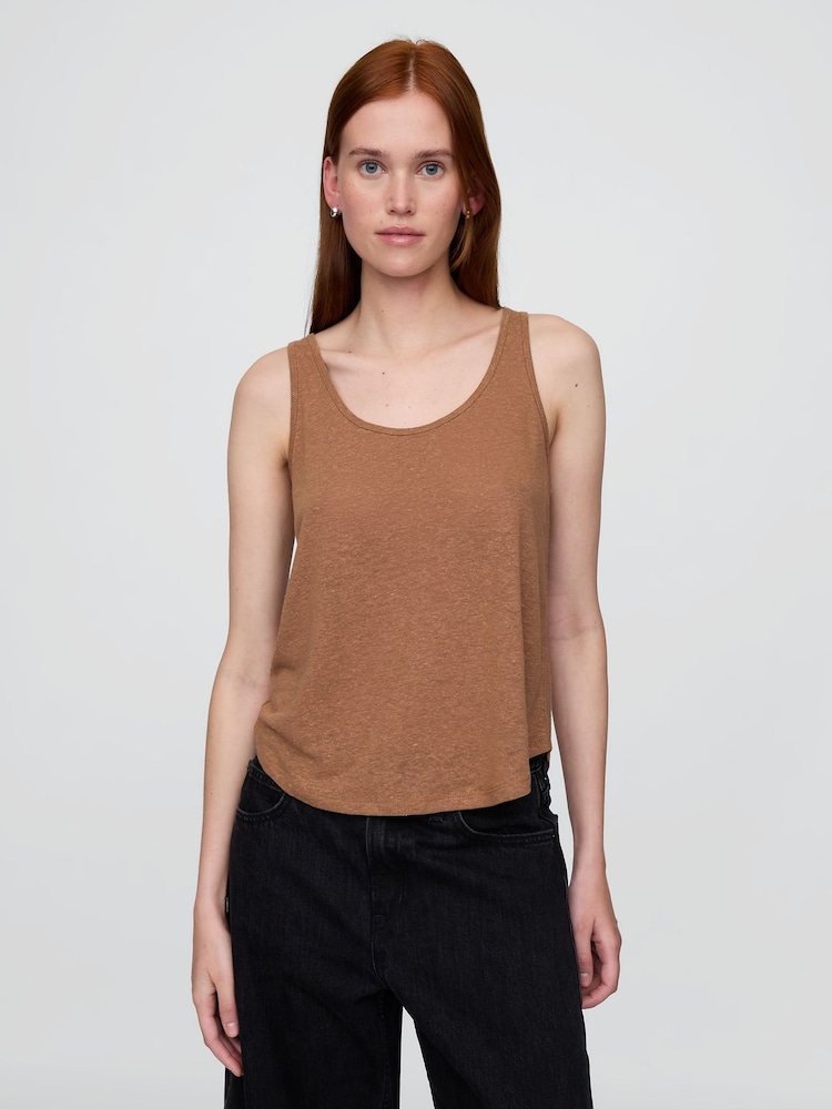 Gap Brown Linen-Blend Racerback Vest - Image 1 of 4 Gap Brown Linen-Blend Racerback Vest - Image 1 of 4