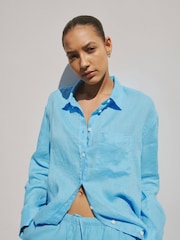 Gap Bright Blue 100% Linen Oversized Shirt - Image 4 of 5