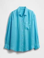 Gap Bright Blue 100% Linen Oversized Shirt - Image 5 of 5