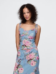 Gap Blue Floral Linen-Blend Tie-Strap Tank Top - Image 1 of 5