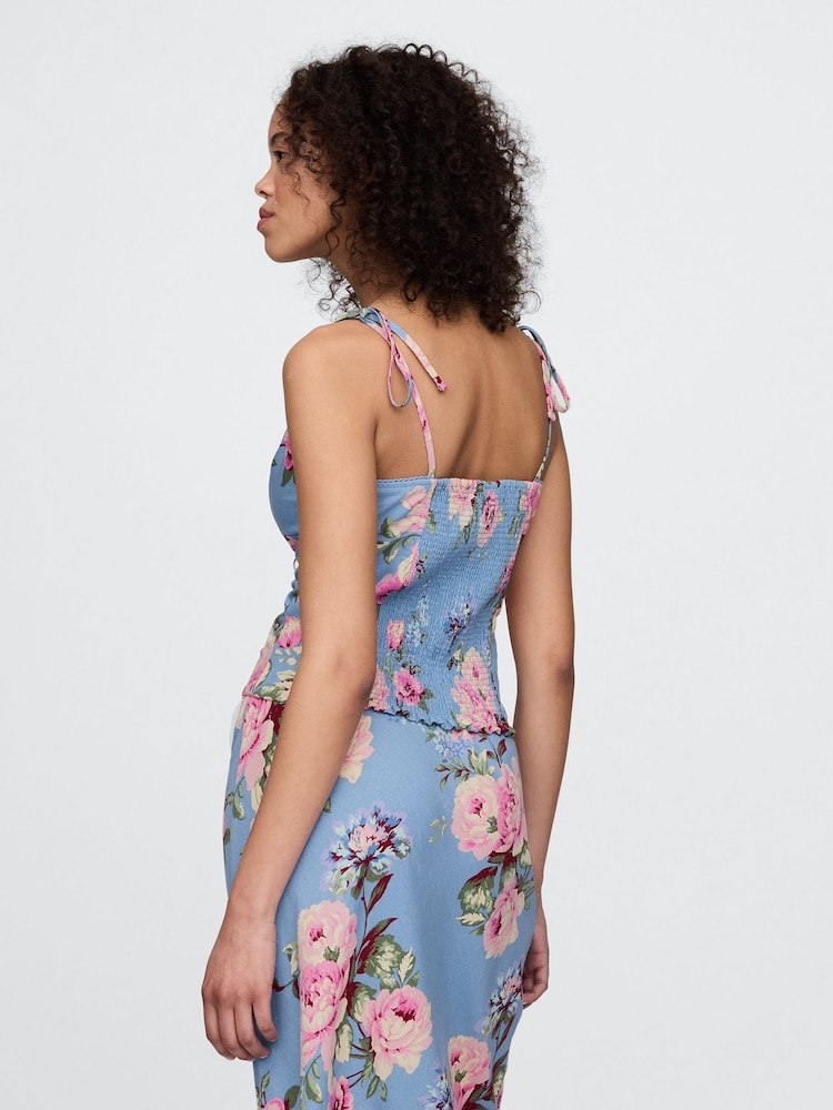 Gap Blue Floral Linen-Blend Tie-Strap Tank Top - Image 2 of 5