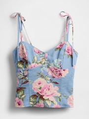 Gap Blue Floral Linen-Blend Tie-Strap Tank Top - Image 4 of 5