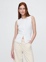 Gap White Cotton-Modal Modern Ribbed Cardigan Vest - Image 1 of 5