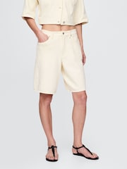 Gap Cream Mid Rise 11"" Longline Denim Shorts - Image 1 of 5