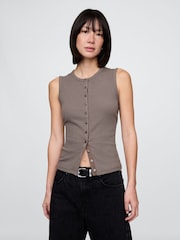 Gap Brown Cotton-Modal Modern Ribbed Cardigan Vest - Image 1 of 5