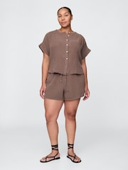 Gap Brown 100% Cotton Crinkle Gauze Easy Shorts - Image 4 of 5