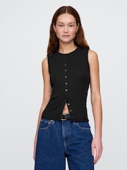 Gap Black Cotton-Modal Modern Ribbed Cardigan Vest - Image 1 of 5