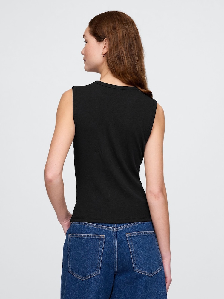 Gap Black Cotton-Modal Modern Ribbed Cardigan Vest - Image 2 of 5