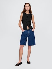 Gap Black Cotton-Modal Modern Ribbed Cardigan Vest - Image 3 of 5
