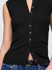 Gap Black Cotton-Modal Modern Ribbed Cardigan Vest - Image 4 of 5