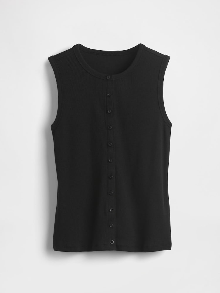 Gap Black Cotton-Modal Modern Ribbed Cardigan Vest - Image 5 of 5