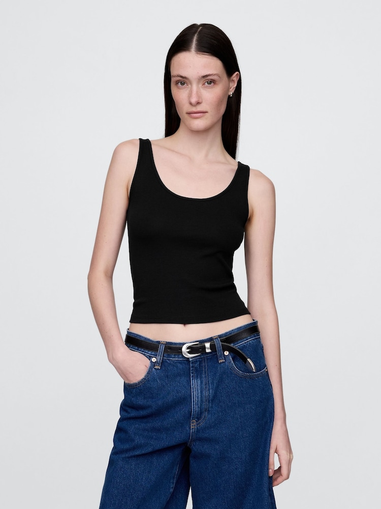 Gap Black Modern Cotton-Modal Scoop Neck Cropped Vest - Image 1 of 5