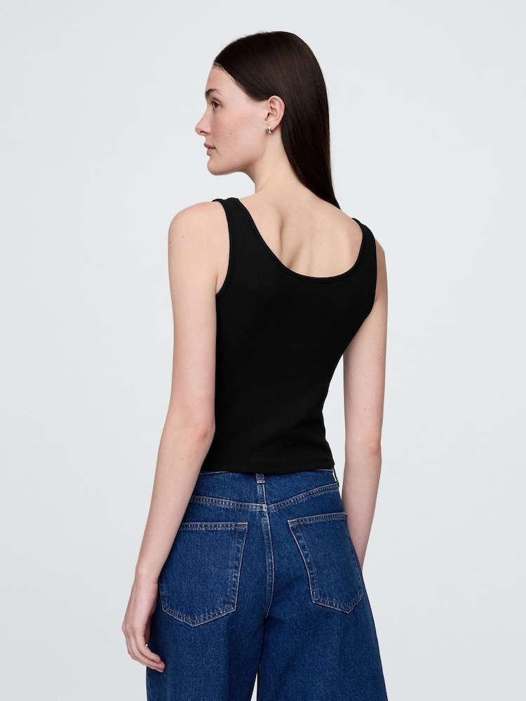 Gap Black Modern Cotton-Modal Scoop Neck Cropped Vest - Image 2 of 5