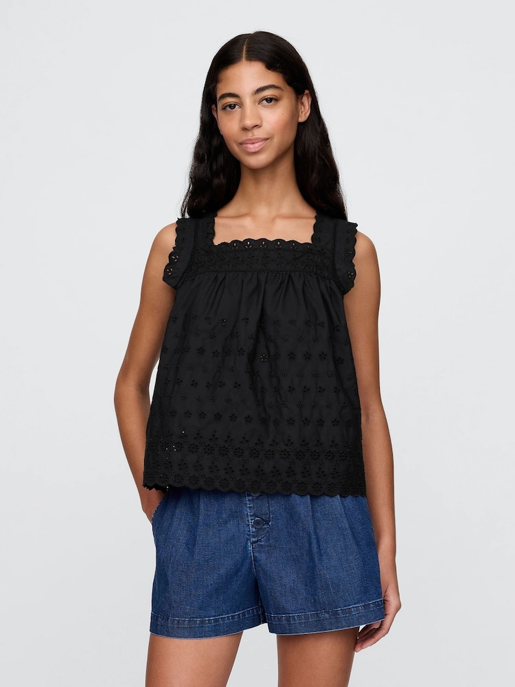 Negro - Gap DÔEN Eyelet Sleeveless Top - Imagen 1 de 6