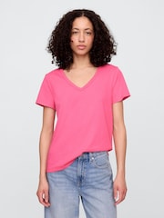 Темно-розовый - Хлопковая футболка с короткими рукавами Gap Favourite - Изображение 1 из 5