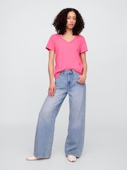 Темно-розовый - Хлопковая футболка с короткими рукавами Gap Favourite - Изображение 3 из 5