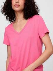 Темно-розовый - Хлопковая футболка с короткими рукавами Gap Favourite - Изображение 4 из 5