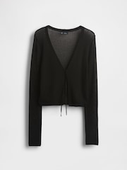 Gap Black Sheer Rib Cropped Tie-Front Cardigan - Image 4 of 4