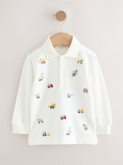 White Digger All-Over Embroidered Long Sleeve Polo Shirt (3mths-7yrs) - Image 1 of 4