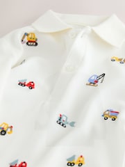 White Digger All-Over Embroidered Long Sleeve Polo Shirt (3mths-7yrs) - Image 4 of 4