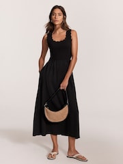 Mint Velvet Black Scallop Trim Midi Dress - Image 1 of 7