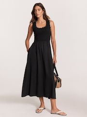 Mint Velvet Black Scallop Trim Midi Dress - Image 2 of 7