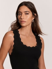 Mint Velvet Black Scallop Trim Midi Dress - Image 3 of 7