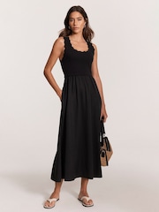 Mint Velvet Black Scallop Trim Midi Dress - Image 4 of 7