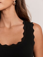 Mint Velvet Black Scallop Trim Midi Dress - Image 5 of 7