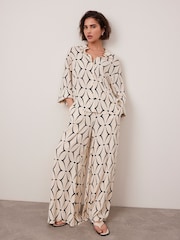 Mint Velvet Cream Geo Print Wide Leg Trousers - Image 1 of 8