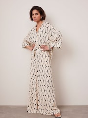 Mint Velvet Cream Geo Print Wide Leg Trousers - Image 2 of 8